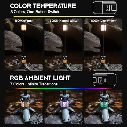 Telescopic Camping Lights with Stand, 40H Playtime, Magnetic Base - color: Green