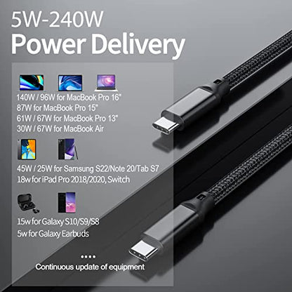 Elfesoul USB C to USB C Cable, 4.0 USB-C Cable 6.6ft, 240W, 8K HD, 40 Gbps - size: 6.6ft