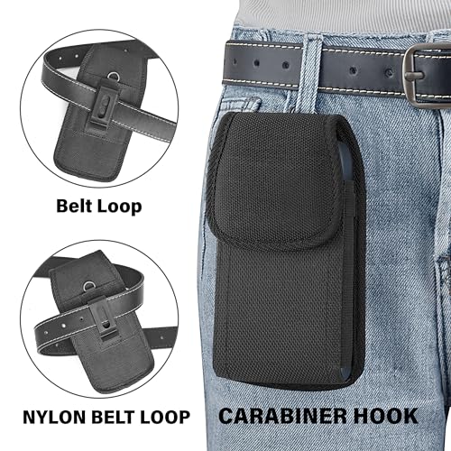 Holster for iPhone 17 16 15 14 13 12 11 Xs X XR/Pro Models, Cell Phone Belt Holder Case with Clip for Men, Heavy Duty Nylon Pouch (Fits Phone with Otterbox Cover on) Black - size: Medium