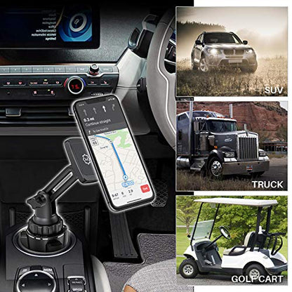 Magnetic Cup Holder Phone Mount – Universal Car Mount with Adjustable Base and Extendable Arm, Compatible with All Smartphones