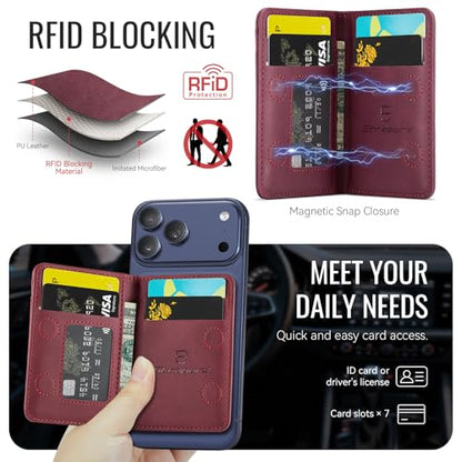 Strapurs Strong Magnetic Wallet Card Holder for MagSafe Phones and Cases, Slim PU Leather Detachable Phone Wallet with 6 Card Slots RFID Blocking for iPhone 17/16/15/14/13/12/Pro/Max/Plus – Burgundy - color: Burgundy