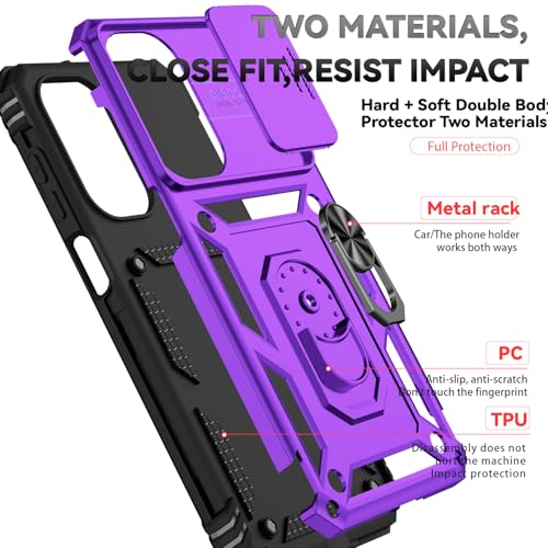 for Samsung Galaxy A17 / Galaxy A26 5G Case, with Slide Camera Cover HD Screen Protector [Military Grade Drop Tested] Ring Holder Kickstand Protective Phone Case for Samsung Galaxy A17, Purple - color: Purple w/ Slide Camera 2nd gen. Military Grade