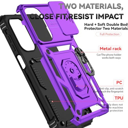 for Samsung Galaxy A17 / Galaxy A26 5G Case, with Slide Camera Cover HD Screen Protector [Military Grade Drop Tested] Ring Holder Kickstand Protective Phone Case for Samsung Galaxy A17, Purple - color: Purple w/ Slide Camera 2nd gen. Military Grade