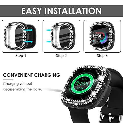 CHANCHY 4 Pack Compatible with Fitbit Versa 4 Screen Protector Case, Soft TPU Full Protective Case Cover Bumper Bling Crystal Diamond Frame for Fitbit Versa 4 Smart Watch, 10 Packs - color: Clear/Rose Gold/Pink/Silver/Black/Gold/Purple/Blue/Green/Red, siz