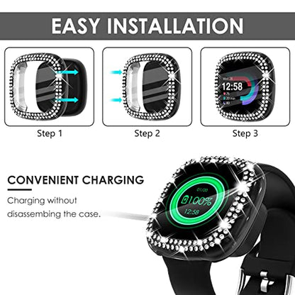 CHANCHY 4 Pack Compatible with Fitbit Versa 4 Screen Protector Case, Soft TPU Full Protective Case Cover Bumper Bling Crystal Diamond Frame for Fitbit Versa 4 Smart Watch, 10 Packs - color: Clear/Rose Gold/Pink/Silver/Black/Gold/Purple/Blue/Green/Red, siz