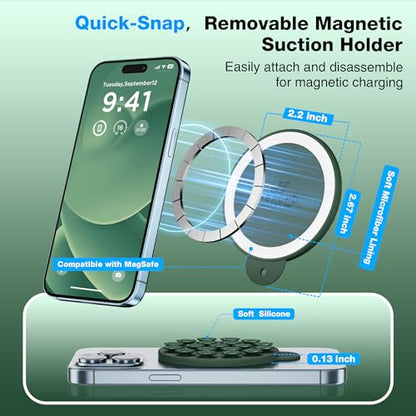 Magnetic Suction Cup Phone Mount, Compatible with MagSafe, Silicone Octo Cup Buddy Sticky Grip Holder for iPhone and Android, Removable Hands-Free Selfie/Video for TikTok, Alpine Green - color: Alpine Green