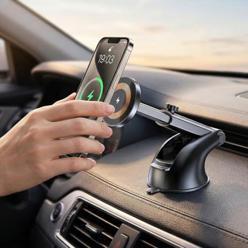 15W Car Mount Charger, Magnetic Wireless Suction Cup Vehicle Dashboard Cell Phone Holder with Air Vent Clip, Automotive Interior Windshield Smartphone Charger Mount, Universal Fit (Style A) - color: Style A