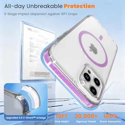 DEERLAMN Magnetic Clear Case for iPhone 12/iPhone 12 Pro 6.1-Inch, [Compatible with Magsafe][Anti-Yellowing] Transparent Slim Shockproof Protective Phone Cover, Purple - color: Purple, size: iPhone 12/12 Pro-6.1 Inch