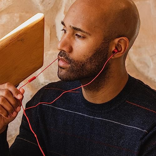 Panasonic ErgoFit Wired Earbuds with Microphone, 3.5mm Jack Headphones with Mic and Call Controller, Ergonomic Custom-Fit Earpieces (S/M/L), for Phones and Laptops - RP-TCM125-R (Red) - color: Red, size: S/M/L, style: With Mic