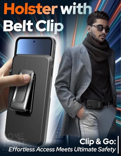 Designed for Samsung Galaxy S25 Plus Case with Belt Clip Holster | Rugged Cover with Strong Magnet & Kickstand Heavy Duty Combo - Black - color: Black