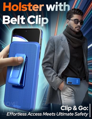 Designed for Samsung Galaxy S24 Plus Case with Belt Clip Holster | Rugged Cover with Strong Magnet & Kickstand Heavy Duty Combo - Navy Blue - color: Navy Blue, style: Galaxy S24 Plus