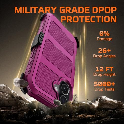 for iPhone 17 Case with Belt Clip Holster & Kickstand,Military Grade Drop Tested Shockproof Heavy Duty Rugged Cover,w/2X Screen Protectors Defender Bumper Protective Cases for Apple 17 (Burgundy) - color: Burgundy