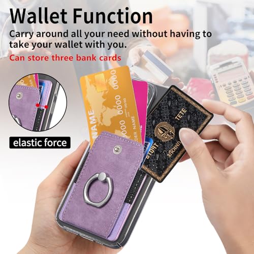 Card Holder for Phone Case, Ring Stand Stick on Phone Wallet - color: Purple