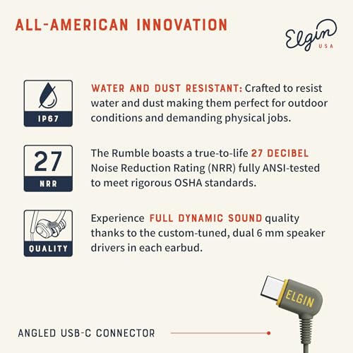 Elgin Rumble Wired Earplug Headphones, Waterproof Earbuds w/Mic - style: USB-C