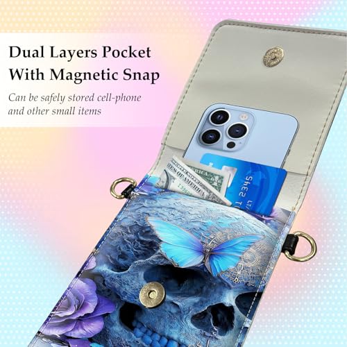 Small Crossbody Bags for Women Touchscreen Cell Phone Bag Cross Body Purses with adjustable Strap,Gifts For Teenage Girls - color: Blue Skull Butterfly