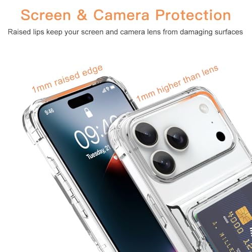 Wallet Case for iPhone 17 Pro with 3 Credit Card Holder Slot Clear | Shockproof Hybrid Heavy Duty Protection Transparent Phone Cover Compatible with iPhone 17 Pro 6.3 Inch (Clear) - color: Clear, size: iPhone 17 Pro