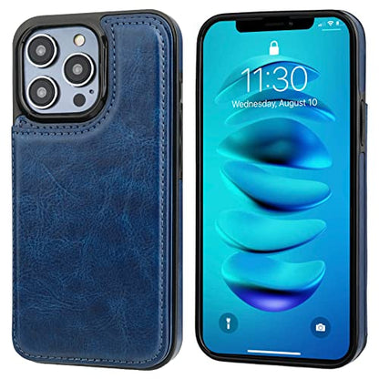 ONETOP for iPhone 14 Pro Max Wallet Case with Credit Card Holder,Blue | Kickstand,ID/Cash Holder,Case Wallet with Card Slots,Double Magnetic Clasp,Durable PU Leather Shockproof Cover for Women Men - color: Blue