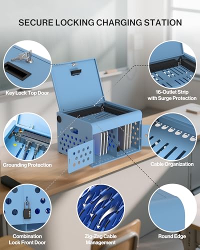 POCHAR 16-Unit Charging Cabinet for Laptops & Tablets with Cable Management - size: 16-Device