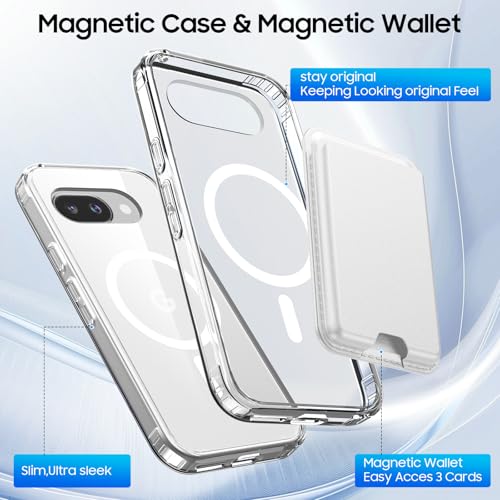Magnetic for Google Pixel 9A Wallet Case, Clear & White - color: Clear with White, size: Pixel 9A