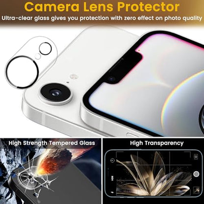 Romkasi 3 Pack Privacy Screen Protector for iPhone 17e 6.3 Inch with 3 Pack Camera Lens Protector, Anti Spy Tempered Glass Film, Anti-Scratch, Touch Sensitive, Case Friendly - color: iPhone 17e