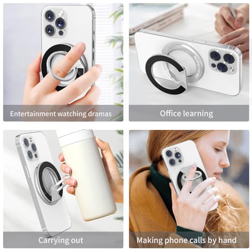 RESPECTED BRO Magnetic-Phone-Ring-Holder with Dual Rings, Compatible with iPhone 17/16/15/14/13/12, Multifunctional Stand for Desk,Office,Gym,Kitchen & All Metal Surfaces, Finger Loop Grip (Silver) - color: Silver