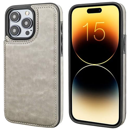 ONETOP for iPhone 15 Pro Max Wallet Case with Credit Card Holder,Gray | Kickstand,ID/Cash Holder,Case Wallet with Card Slots,Double Magnetic Clasp,Durable PU Leather Shockproof Cover for Women Men - color: Gray