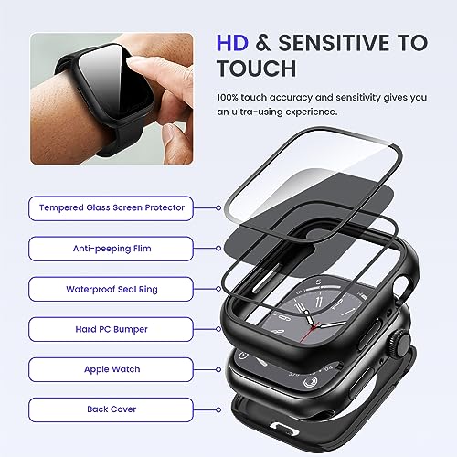 Goton Privacy Waterproof Case for Apple Watch 44mm Series 6/5/4/SE - color: Matte Black, size: 44mm