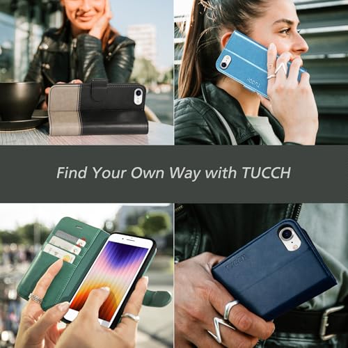 TUCCH Wallet Case for iPhone SE 2022/SE 2020/iPhone 8/7 (4.7"), Dark Red | 3 Card Holders, Kickstand, PU Leather, Shockproof TPU Shell, Magnetic Closure, Protective Folio Cover - color: Dark Red
