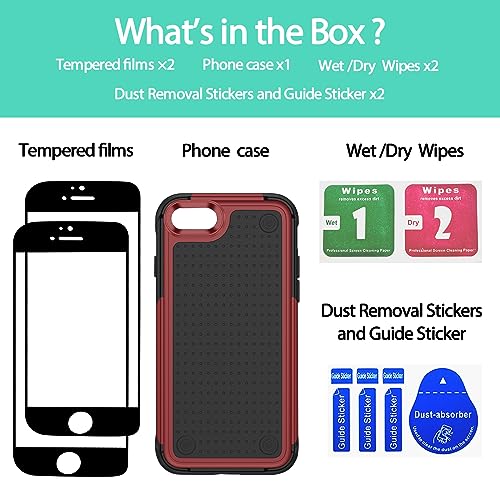 Jeylly Compatible with iPhone SE 2022 / SE 2020 Case, Heavy Duty Full Body Rugged Shockproof Protection Hybrid Hard PC Non Slip Texture Protective Girls Women Boy Men Cover for iPhone SE/8/7, Red - color: A Red+Black, size: iPhone SE 2022/SE 2020/8/7