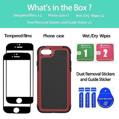 Jeylly Compatible with iPhone SE 2022 / SE 2020 Case, Heavy Duty Full Body Rugged Shockproof Protection Hybrid Hard PC Non Slip Texture Protective Girls Women Boy Men Cover for iPhone SE/8/7, Red - color: A Red+Black, size: iPhone SE 2022/SE 2020/8/7