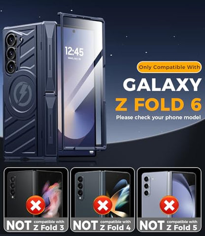 for Samsung Galaxy Z Fold 6 Case: Heavy Duty Armor Phone Case [Compatible with MagSafe][Hinge Protection][Dual Kickstand] Shockproof TPU+PC Cover for zfold 6 5G 2024 Blue - color: Blue