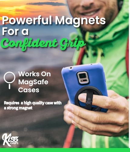 Phone Grip for MagSafe, Holder, Loop, and Kickstand – Ultra-Thin Dual Magnetic 360° Spin Tripod, Selfie Stick, Phone Stand – Wireless Charge Through, Strong Hold, Sleek Design