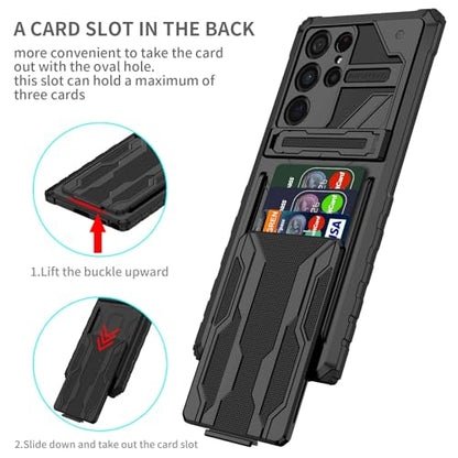for Samsung Galaxy S22 Ultra Wallet Case with Card Holder, Black | Detachable Card Holder, Built-in Kickstand, with Screen Protectors - Soft 2 Pack, Military Grade, Full Body Shockproof - size: for Galaxy S22 Ultra - 6.8''