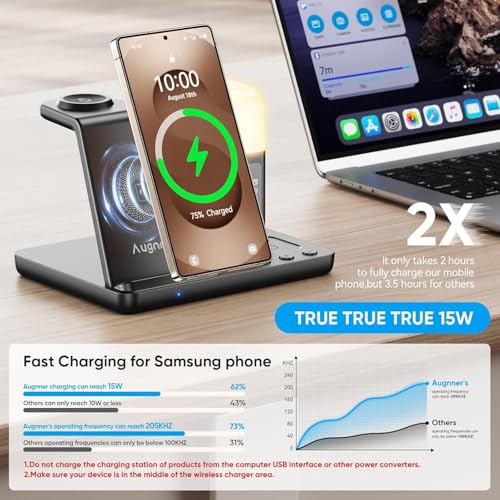 6 in 1 Wireless Charging Station for Samsung Android with Clock & Night Light,Wireless Charger Beside Clock for Galaxy S26 Ultra S25 S24,Galaxy Watch 8/7 Buds 4/3 Pro,Not for Watch 9/Ultra 2 - color: Black