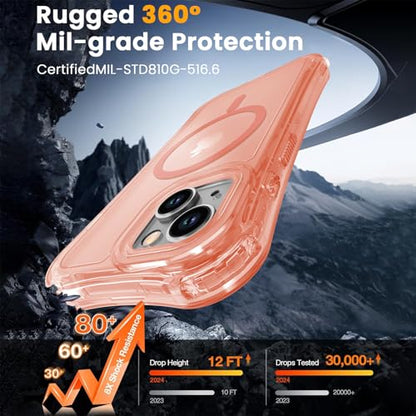 WRJ Magnetic Clear for iPhone 13 Case,iPhone 14 Case,[Compatible with MagSafe][Military Grade Drop Protection] Transparent Full Body Shockproof Protective Phone Case-Orange - color: Orange, style: Transparent