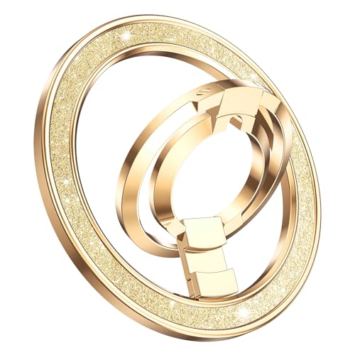 (Flexible Rotation) GUAGUA Magnetic Phone Ring for MagSafe Grip [Super Magnet] Stylish Ring Holder Stand, Mag Safe Accessories for iPhone 17 16 15 14 Pro Max Plus Air, Gold - color: Gold