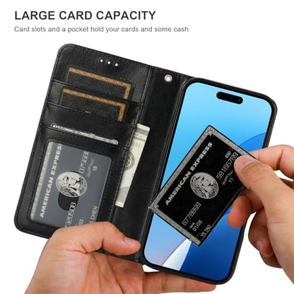Bocasal Detachable Wallet Case Card Holder for iPhone 16, Black | RFID Blocking Kickstand Card Slots Holder PU Leather Magnetic Shockproof Wrist Strap Removable Flip Protective Cover 6.1 inch - color: Black