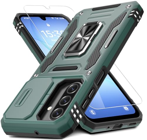 DEERLAMN Case for Samsung Galaxy A17 5G with Slide Camera Cover+Screen Protector (1 Pack), Rotated Ring Kickstand Military Grade Shockproof Protective Cover-Green - color: Green, size: A17/A26 5G-6.7 Inch