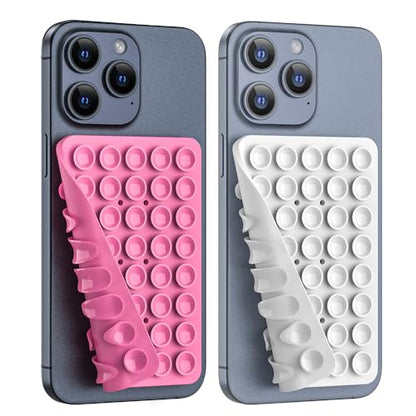 Double Sided Silicone Suction Phone Holder Mount, Silicon Accessory for iPhone and Android, Hands-Free Mirror Shower Phone Holder, TikTok Videos and Selfies (Pink+White) - color: Pink+White