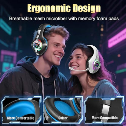 2.4GHz Wireless Gaming Headsets for PS5/PS4/Switch, New RGB Bluetooth 5.4 Noise Cancelling Gaming Headphones with 7.1 Surround Sound, 40mm Drivers, 276g Ultraligero, Memory Foam, 40Hrs Audífonos Gamer