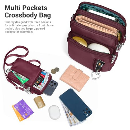 YINHEXI Small Crossbody Bags for Women Trendy, Mini Triple Compartment Cell Phone Crossbody Wallet Purses - color: Burgundy Red-2