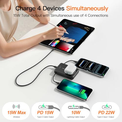 Magnetic Portable Charger 10000mAh, 22.5W Power Bank with Built in Cable - color: red