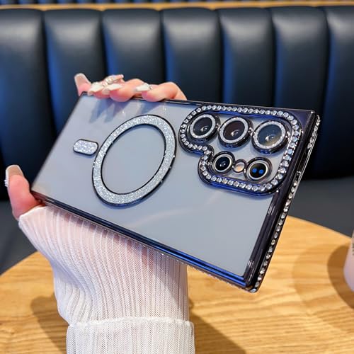 for Samsung Galaxy S26 Ultra Clear Glitter Case Magnetic, [Compatible with MagSafe] Women Cute Bling Diamond Sparkly Case Camera Lens Protectors Plating Cover for Galaxy S26 Ultra, Black - color: Black
