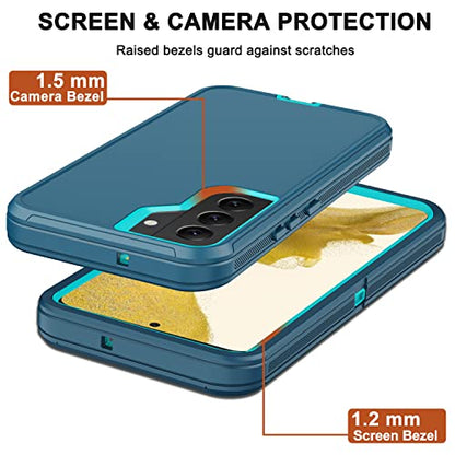 for Samsung Galaxy S22 Case with Belt Clip Holster, 2X Screen Protector, [Military Grade Protection] Heavy Duty Full Body Shockproof Dust-Proof Rugged Protective Cover for Samsung S22 5G Turquoise - color: Turquoise