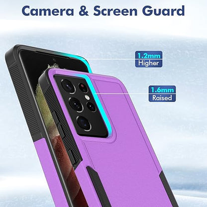 for Samsung Galaxy S21 Ultra Case: Dual Layer Protective Heavy Duty Cell Phone Cover Shockproof Rugged with Screen Protector - Military Protection Bumper Tough - Samsung Galaxy S21 Ultra 5G, Purple - color: Purple (PC) + Black (TPU)