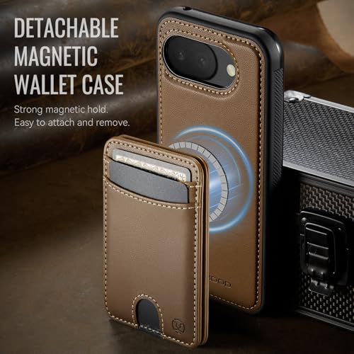 Wallet Case for Google Pixel 10a Compatible with MagSafe for Men Women, 2 in 1 Detachable Magnetic Phone Case with Card Holder Kickstand RFID Blocking for Pixel 10a (Brown) - color: Brown