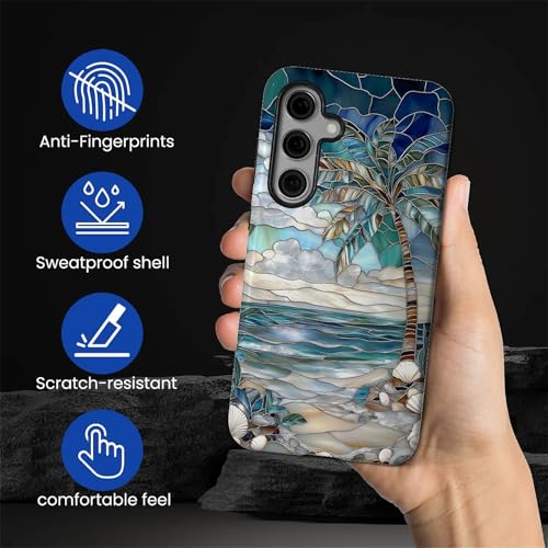 Case for Samsung Galaxy S25,Anti-Scratch Full-Body Cover Shockproof Slim Design Case,PC Hard Shell & Silicone Inner Bumper -Beach Palm Tree - color: Beach Palm Tree, size: Galaxy S25