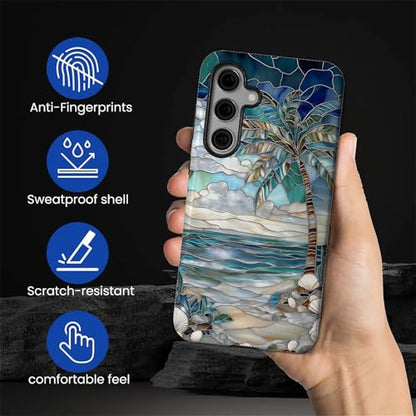 Case for Samsung Galaxy S25,Anti-Scratch Full-Body Cover Shockproof Slim Design Case,PC Hard Shell & Silicone Inner Bumper -Beach Palm Tree - color: Beach Palm Tree, size: Galaxy S25