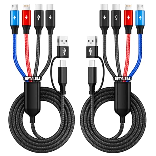 Dual Type-C Port 4 in 1 Multi Charging Cable for Multiple Devices, 2Pcs 5FT - color: Multicolored, size: 2Pack 6FT
