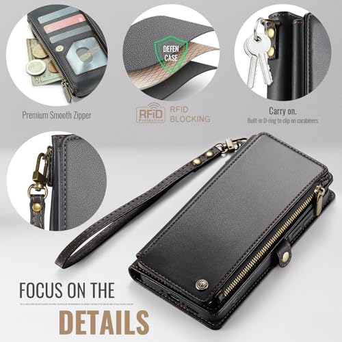 Defencase for Samsung Galaxy A26 5G Wallet Case with Card Holder, Black | RFID Blocking, Zipper Pocket, Durable PU Leather, Wrist Strap, Fashion Snap Flip Phone Cases Cover with Stand for Women Men - color: Black